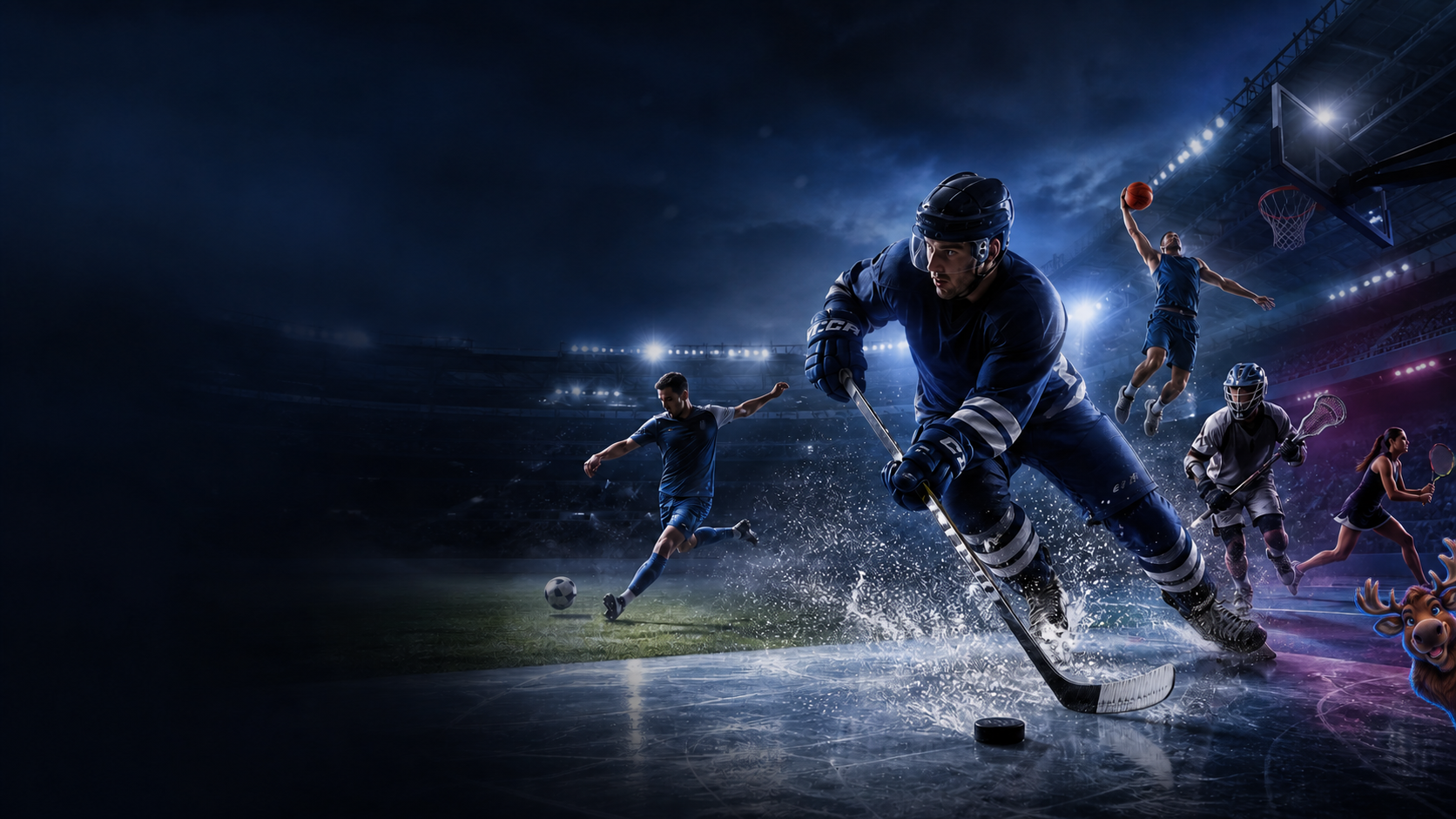 Ice hockey, football, basketball, lacrosse and tennis in a stadium